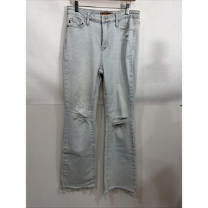 Judy Blue Boot Cut Jeans Distresses Light Wash Raw Hem JB88718 Women Size 7/28